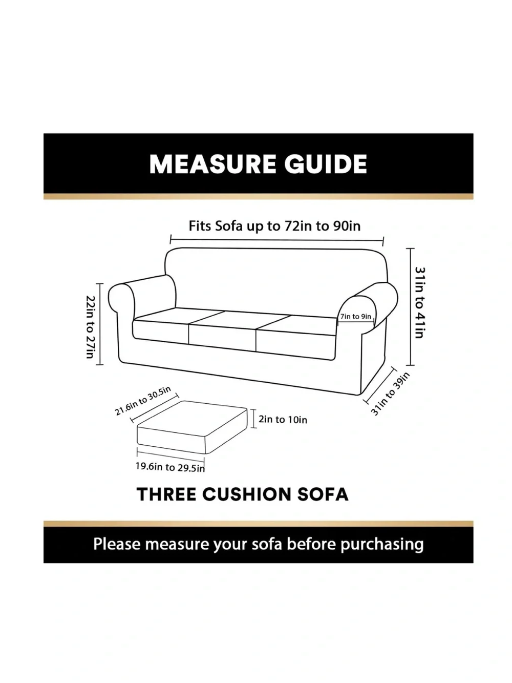 Modern Sofa Slipcover Pet-Friendly 3 Pc. Set SIZE LARGE 72-90” - GRAY VELVET